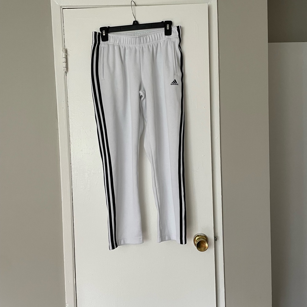 Adidas Tearaway White Joggers with Black Stripes